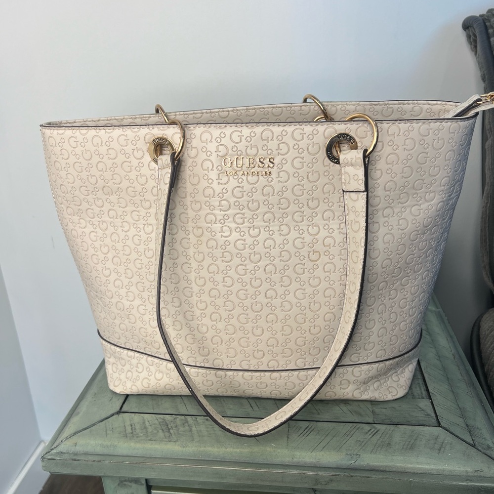 GUESS Beige Monogram Tote Purse